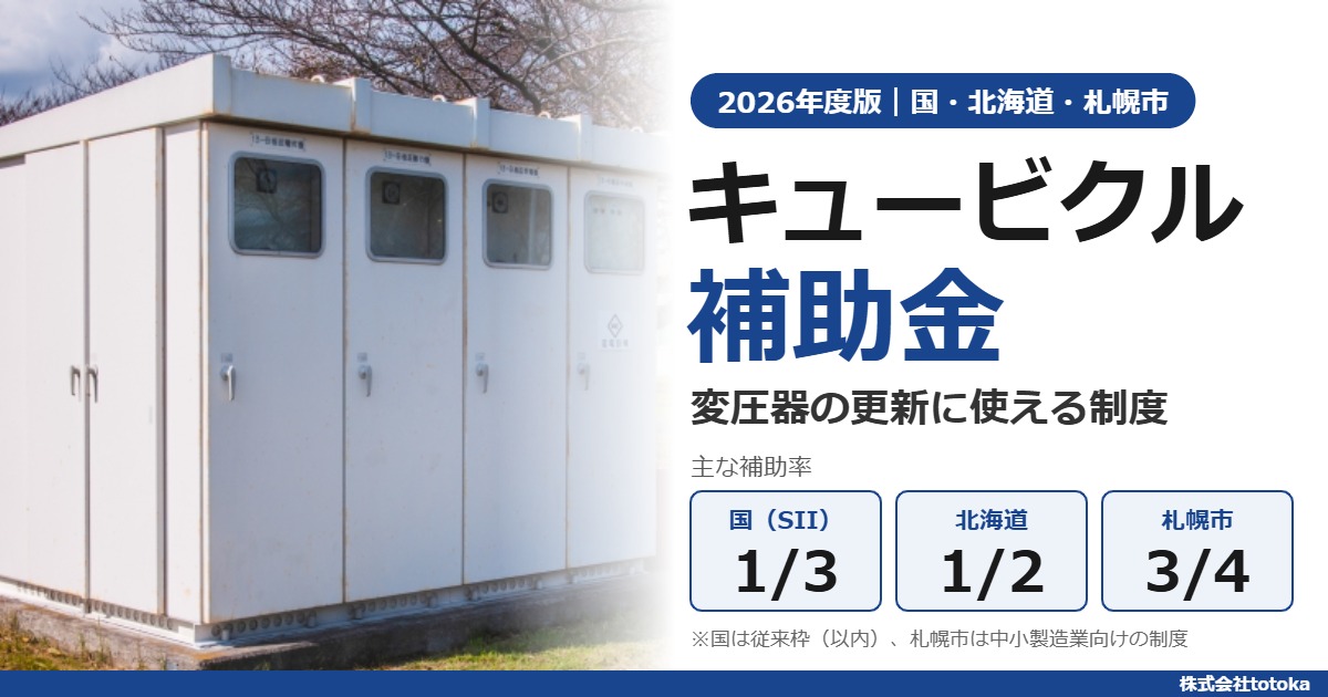 キュービクル補助金2026 変圧器の更新に使える国・北海道・札幌市の制度と主な補助率